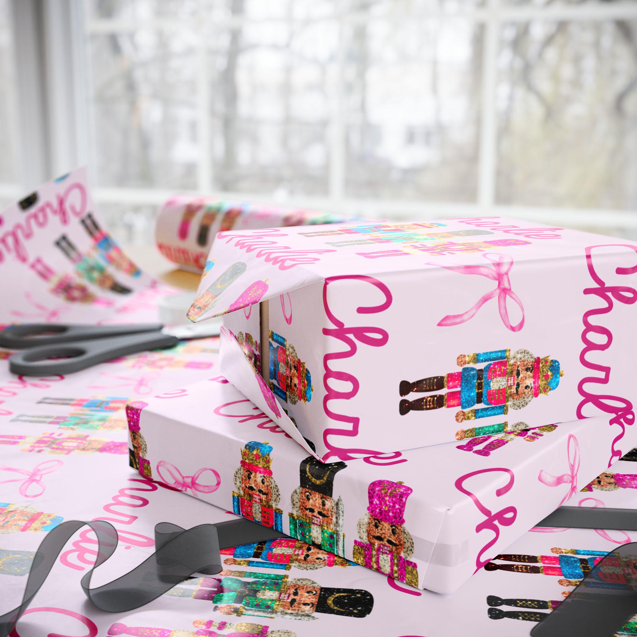 Nutcracker Christmas Wrapping Paper Roll - Personalized Pink Holiday Gift Wrap, Unique Christmas Packaging