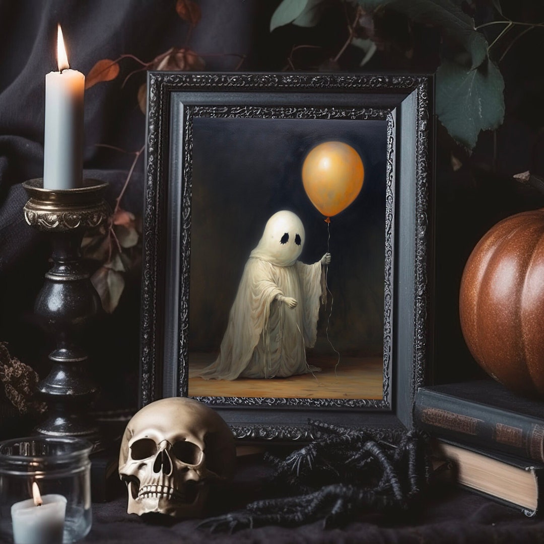 Ghost Holding A Balloon Wall Art Print Halloween Decor for - Etsy
