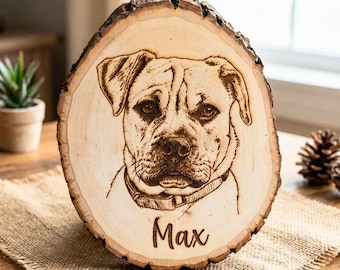 Custom Pet Portrait Plate – Engraved Live-Edge Wood Photo Plaque Personalized Dog Cat Memorial Gift