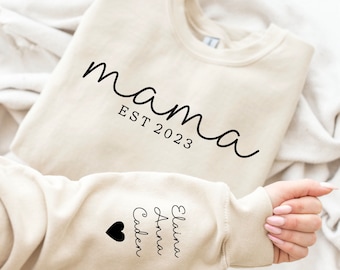 Sudadera de mamá personalizada con nombre de niño en la manga, sudadera de mamá personalizada, sudadera de mamá de regalo, regalo de Navidad para mamá, regalo para ella