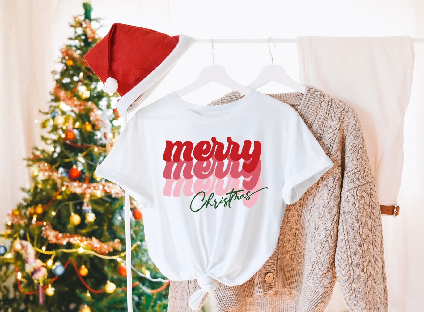 Women Merry Christmas Tee Cute Retro 