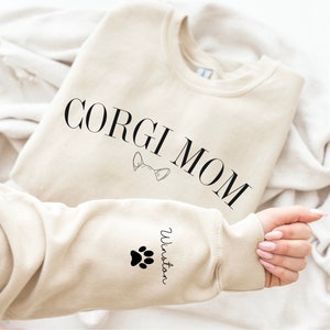 Custom Dog Ears Sweatshirt - Personalized Corgi Shirt for Dog Moms, Add Your Pet's Name to the Sleeve, Unique Dog Lover Gift, cute puppy tee