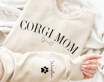 Custom Dog Ears Sweatshirt - Personalized Corgi Shirt for Dog Moms, Add Your Pet's Name to the Sleeve, Unique Dog Lover Gift, cute puppy tee