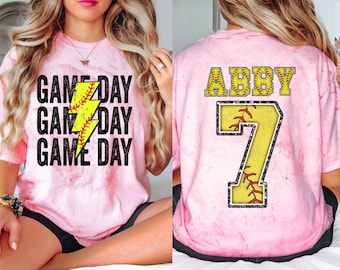 Custom Softball Mom Shirt with Kid's Name and Number, Game day softball season shirt for Mom, Youth Girl Personalized Mama softball Tee