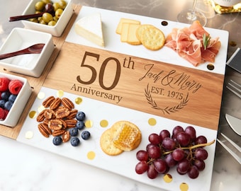 50th Anniversary Gift – Personalized Charcuterie & Cutting Board, Golden Wedding Keepsake
