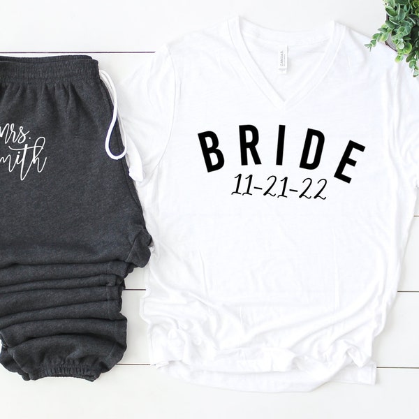 Custom Bride Shirt, Bridal gift set, Bride Gift Box set, Personalized Bride Pajamas, bride pants, Bride Shower Wedding honeymoon gift