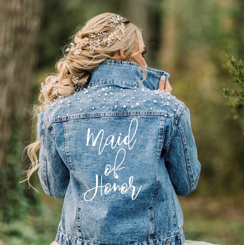 Wedding Party Pearl Jean Jackets Personalized Bridal Party Etsy