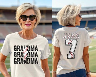 Custom Baseball Grandma Shirt - Personalized Kid's Name & Number, Cute Game Day Tee, Baseball Mom T-Shirts, Sports Fan Top, Baseball Jersey
