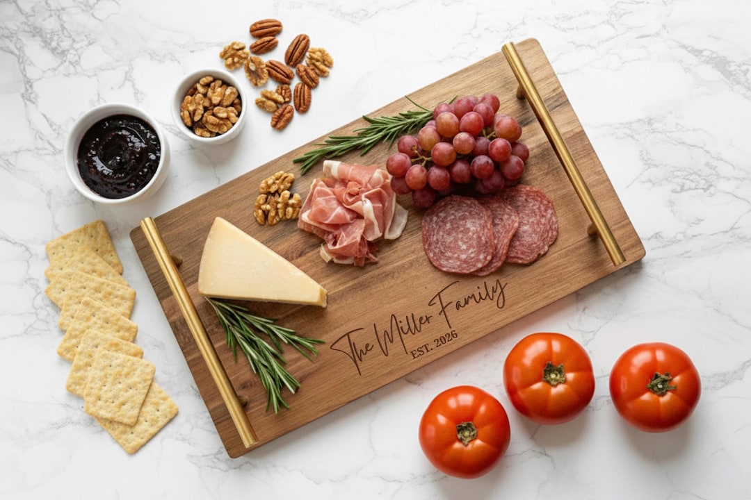 Personalized Acacia Wood Charcuterie Board - Engraved Snack & Cheese ...
