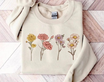 Custom Birth Month Birth Flower Sweatshirt, Christmas Gift for Her, Gift for Mom, Plant Mama Gift, Gift for Grandmother, Cute Flower Shirt