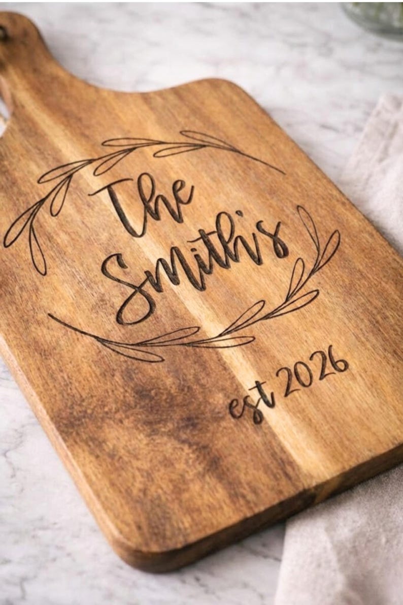 Custom Acacia Cutting Board With Handle - Personalized Family Name ...
