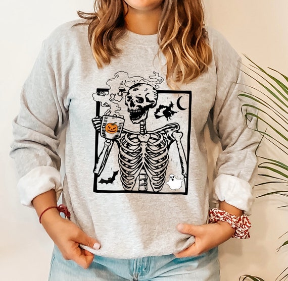 Skeleton Pumpkin Coffee Shirt Skeleton Happy Halloween - Etsy