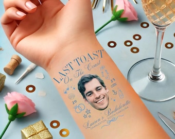 Groom face tattoo bachelorette party favor last toast on the coast, bachelorette party tattoo, custom temporary tattoo, Coastal beach bride