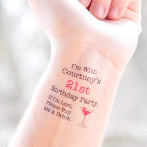 21st Birthday Party Temporary Tattoos, 21st Birthday Party Favor Decoration, 21st Birthday Party Gift, Buy a Drink for the Birthday Girl Boy image 1