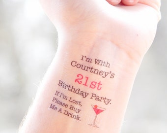 21st Birthday Party Temporary Tattoos, 21st Birthday Party Favor Decoration, 21st Birthday Party Gift, Buy a Drink for the Birthday Girl Boy