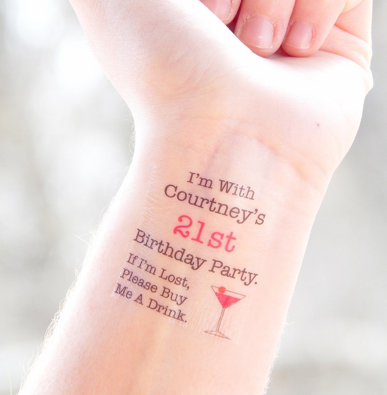 21st Birthday Party Temporary Tattoos, 21st Birthday Party Favor Decoration, 21st Birthday Party Gift, Buy a Drink for the Birthday Girl Boy image 1