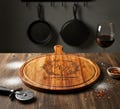 Engraved Pizza Tray - Personalized Round Wood Board with Handle Family Name New Home Gift