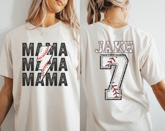 Baseball Mom Shirt - Custom Kid's Name & Number Tee, Personalized Game Day Apparel for Moms, Mama Baseball Shirt, gameday tball mom top