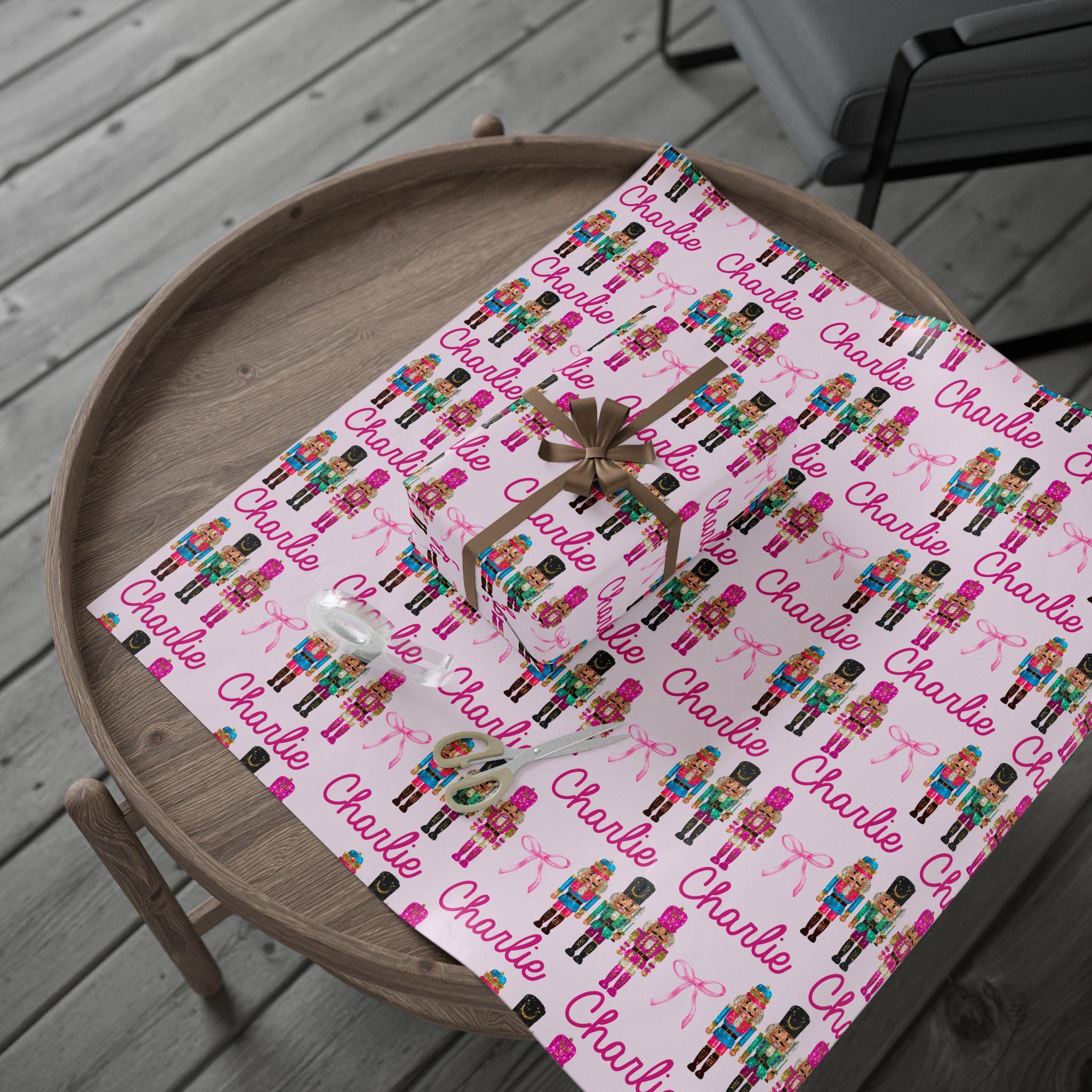 Nutcracker Christmas Wrapping Paper Roll - Personalized Pink Holiday Gift Wrap, Unique Christmas Packaging