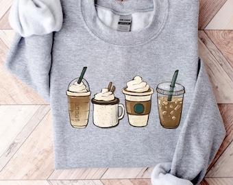 Coffee mug Sweatshirt, Coffee cup Sweater, But First Coffee, Coffee Latte Lover Gift, Iced Coffee Shirt, Womens Crewneck, cute coffee tee