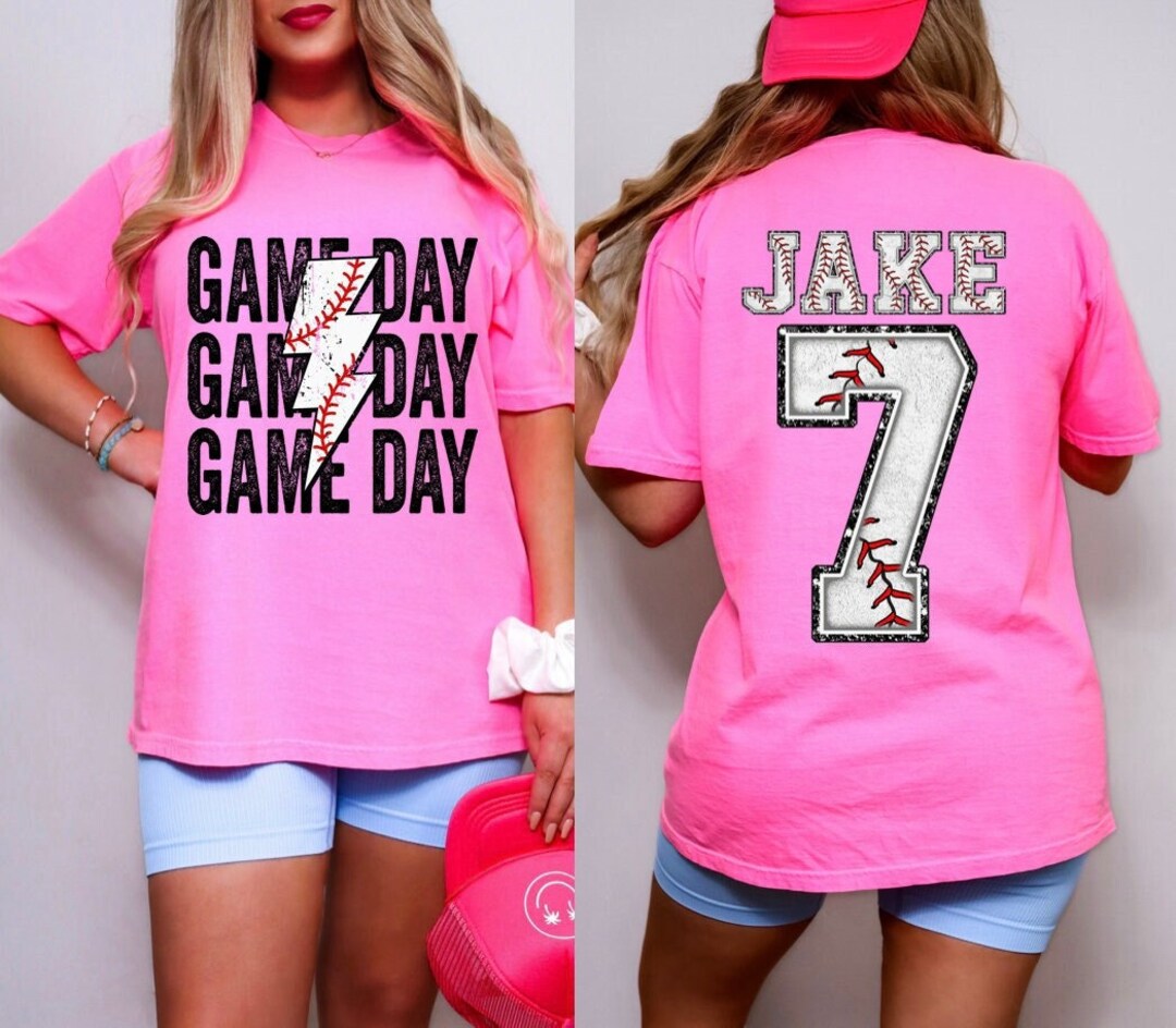 Personalized Baseball Mama Shirt Custom Kid Name & Number Game Day Tee