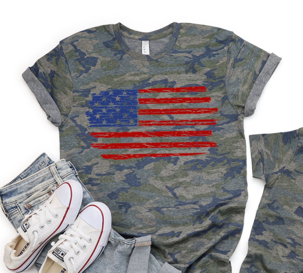 women's camo american flag shirt