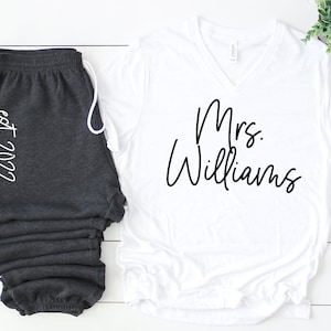 Custom Mrs. Bride Shirt, Bridal gift set, Bride Gift Box set, Personalized Bride Pajamas, bride pants, Bride Shower Wedding honeymoon gift