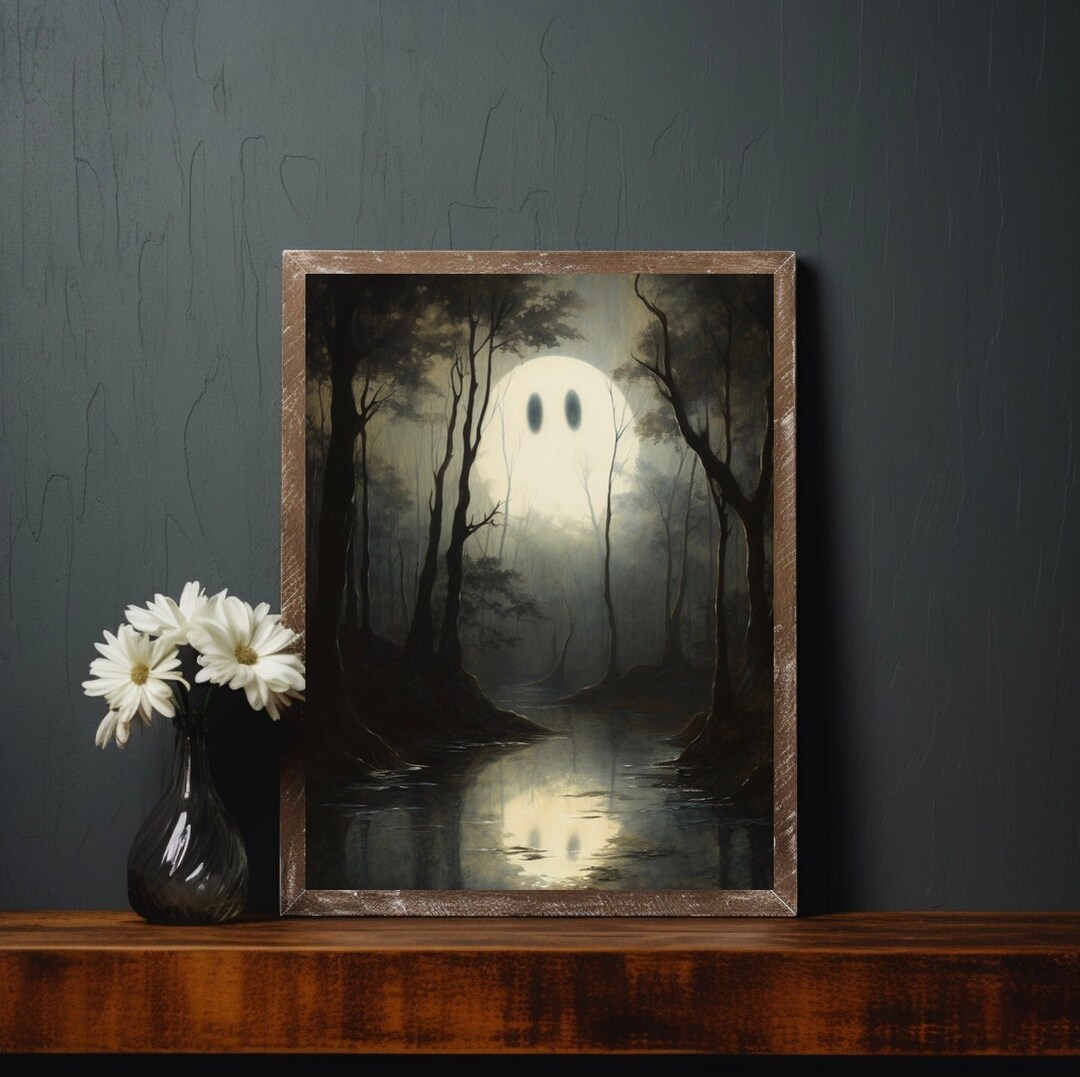 Ghost in the Moon Wall Art Print for Halloween, Art Poster Print, Dark ...