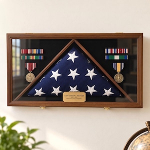 Military Shadow Box Personalized Engraved Flag Medal Display Case Veteran Retirement Gift