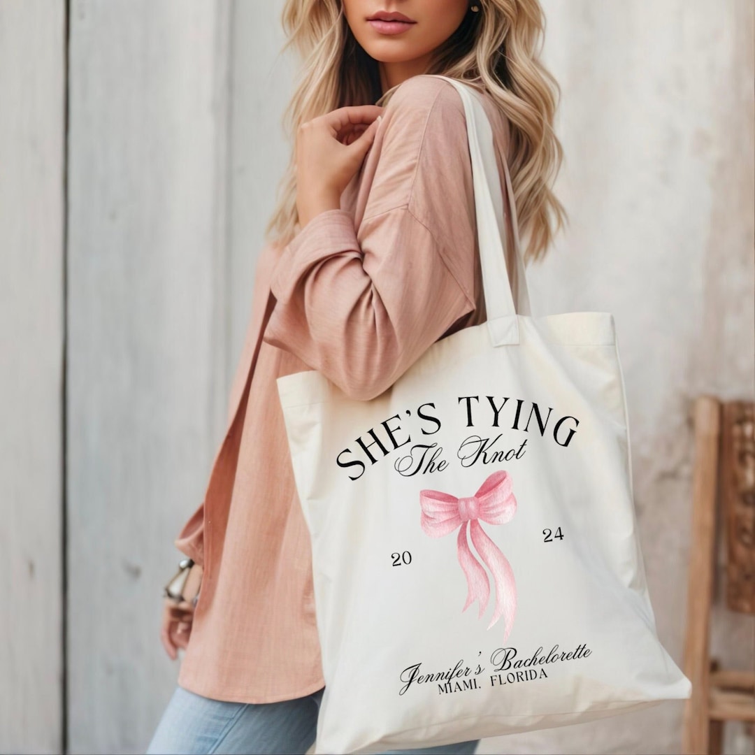 Custom Location Canvas Tote Bag, Pink Bachelorette Favor Bags, Bride's ...