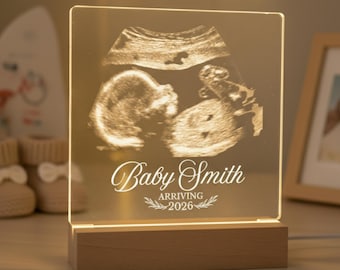 Ultrasound Night Light – Personalized Acrylic Photo Lamp, Sonogram Pregnancy Reveal Keepsake Baby Shower Gift