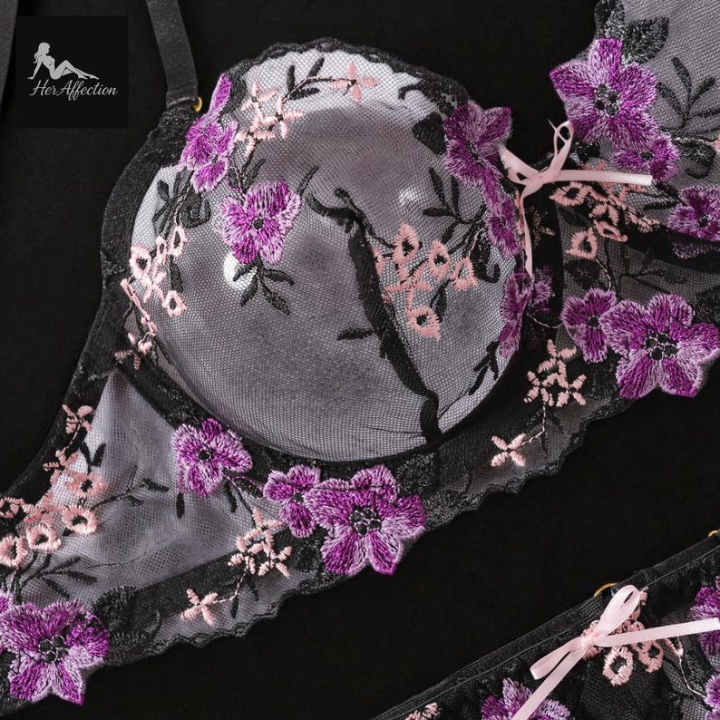 Floral Lace Lingerie Set With Garter Sheer Embroidered Intimate floral-lace-lingerie-set-with-garter-sheer-embroidered-intimate
