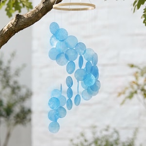 Colorful Shell Wind Chime Handmade, Boho Coastal Wall Hanging, Ocean Theme Window Decor, Beachy Porch Balcony Chimes, Housewarming Gift