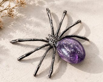 Crystal Spider Figurine  Stone Insect Decor Metal Spider Sculpture Small Tabletop Home Accent Gift