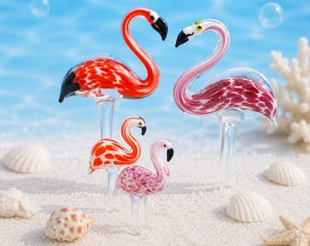 Niedliche handgemachte Glas Flamingo Figur, rosa Mini Vogel Skulptur, mundgeblasenes Glas Tier Dekor, Tropical Home Akzent Geschenk