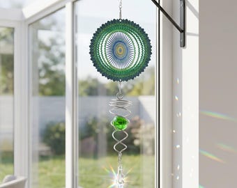 Mandala 3D, wiatrak ze stali nierdzewnej, wisząca dekoracja do ogrodu, metalowa kinetyczna rzeźba wiatru, prezent na werandę, balkon i ogród