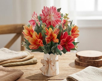 Tarjeta desplegable 3D con ramo de flores, felicitación floral para el Día de la Madre, tarjeta con jarrón de exhibición.