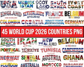 World Cup 2026 Countries PNG Bundle, National Soccer Teams, International Soccer Country, World Cup, USA, Mexico, Canada, Digital Download