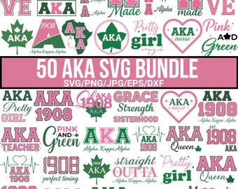 AKA Svg Bundle, Alpha Kappa Alpha Svg, AKA letter Svg, 1908 Svg, Sisterhood Files, Greek Letters, Pink and green Svg, Greek Svg, for Cricut