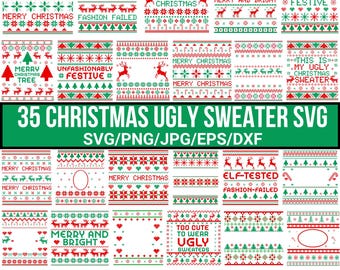 Ugly Sweater SVG Bundle, Winter Ugly Sweater Templates, Ugly Sweater Svg, Christmas Svg, Funny Ugly Sweater Png, File For Cricut, Silhouette