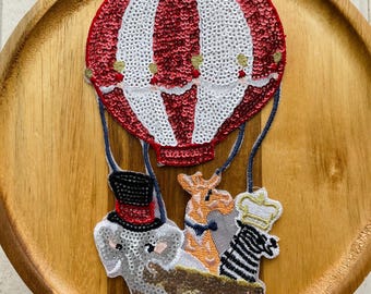 Hot air balloon iron on patch with Elephant,Zebra & Giraffe - Cute Safari Animal Applique for kids clothing