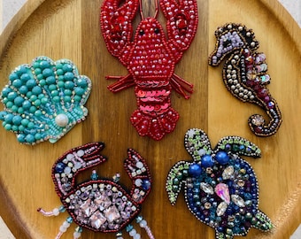 Mini Beaded Ocean patch - Rhinestone Sea animal Applique for Clothing or Bag