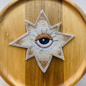 Toppa Occhio Mistico a Stella / Applicazione ricamata Occhio Onniveggente con Strass per Giacca, Costume e Abito da Festival