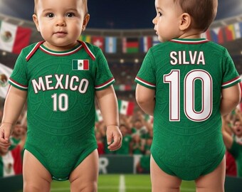 Personalized Mexico Baby Bodysuit - Custom World Cup Baby Onesie - Mexico Soccer Team Baby Clothes - Custom Name & Number Baby Gift