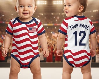 Personalized USA Flag Baby Bodysuit - Custom  Baby Onesie - American Team Baby Clothes - Custom Name & Number Gift for Baby