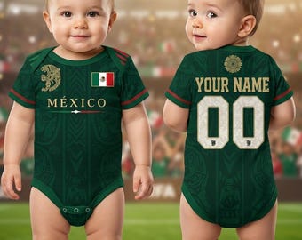 Custom Mexico Baby Bodysuit,  Soccer Infant Jersey, Personalized Mexico Football Onesie, Newborn Game Day Outfit