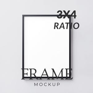 3x4 schwarzer Rahmen Mockup, minimaler an der Wand befestigter Posterrahmen, einfacher vertikaler Rahmen Mockup, inklusive Smart Objekt, PSD + JPG