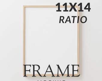 11x14 Thin Wood Frame Mockup, Clean Minimal Wall Mounted Frame Poster Mockup, Smart Object Included, PSD Wall Art Mockup