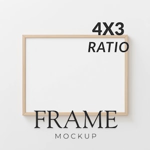 4x3 Horizontal Thin Wood Frame Mockup, Minimal Wall Art Mockup, Clean Simple Poster Frame PSD & JPG