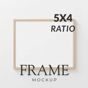 Maqueta de marco de madera fino horizontal de 5x4, maqueta de arte mural minimalista, marco de póster sencillo y limpio, PSD y JPG